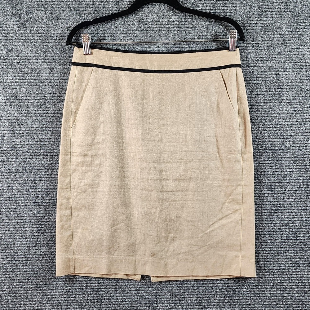 MNG by Mango Linen Pencil Skirt Womens 8 Tan Knee Length Lined Pockets